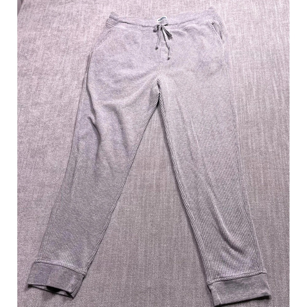Old Navy Jogger Pants Mens L Gray Waffle Knit Drawstring Waist Gym Tapered Leg